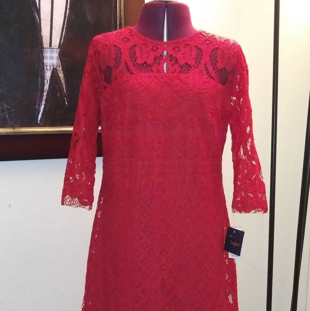 NWT Just Taylor Red Lace Dress Size 6